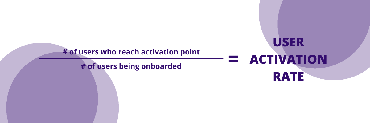 Formula: number of users who reach the activation point divided by number of users being onboarded equals user activation rate