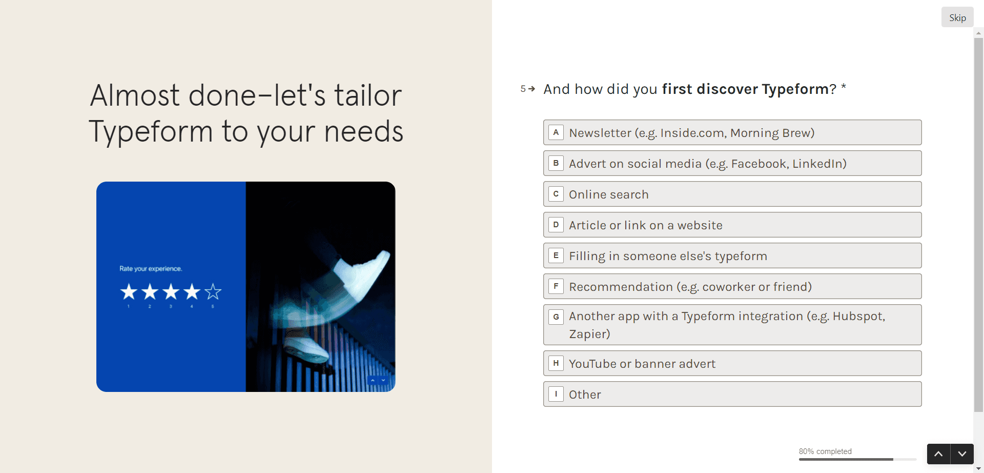 Typeform setup question 5: how you first discovered Typeform, with nine options