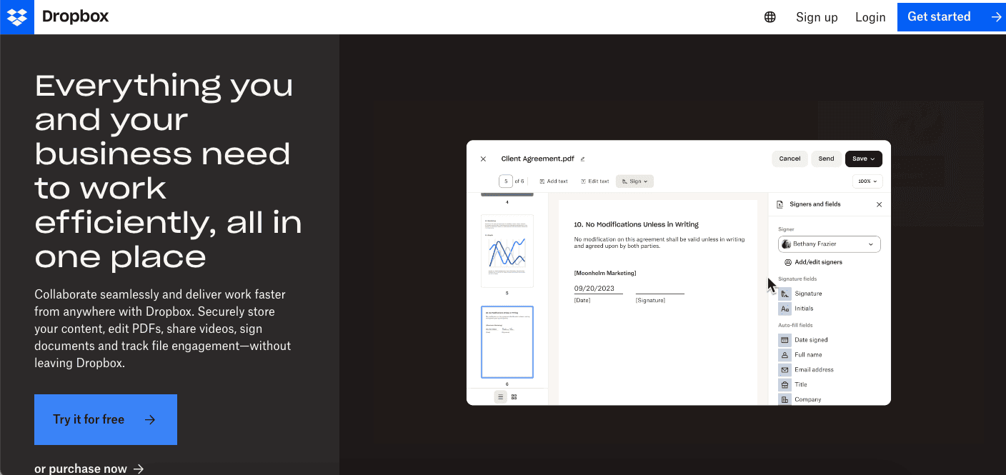 dropbox homepage