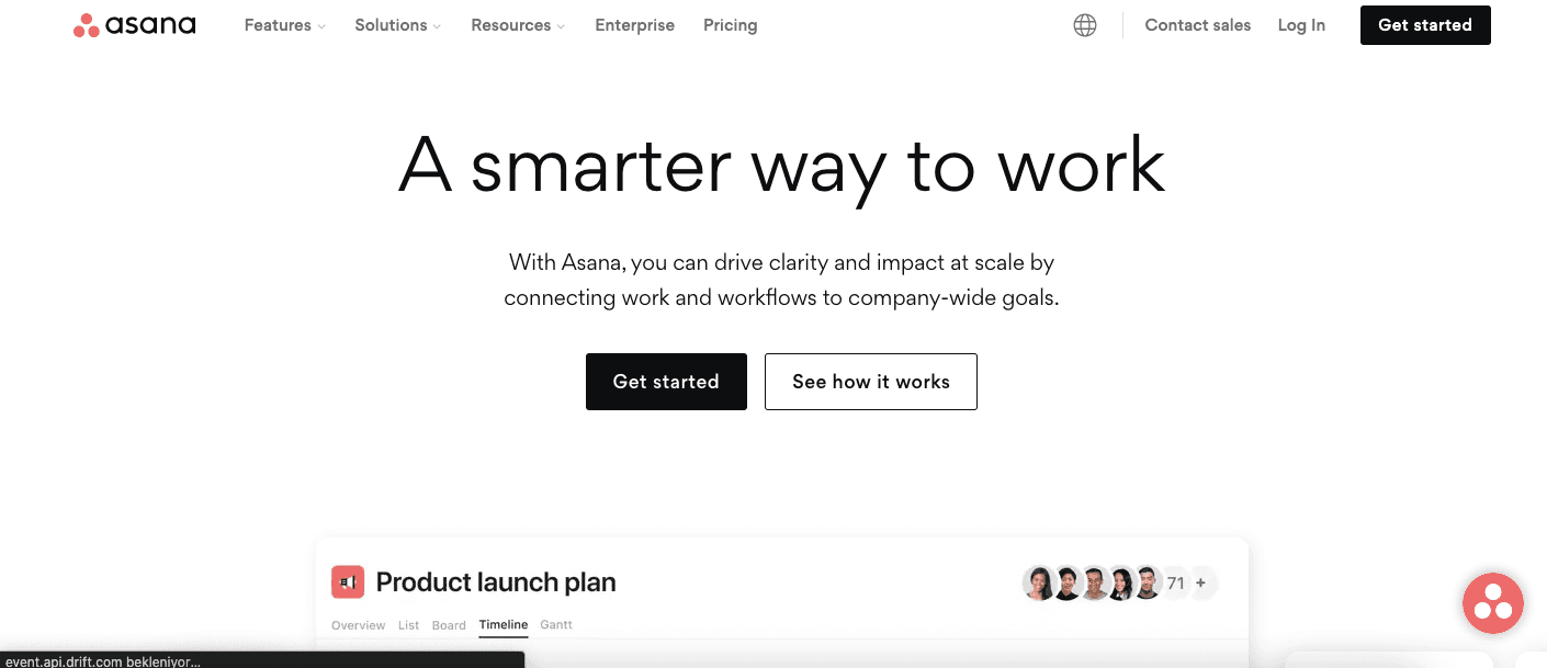 asana homepage