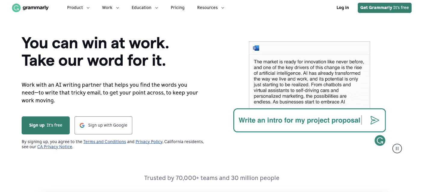 grammarly homepage