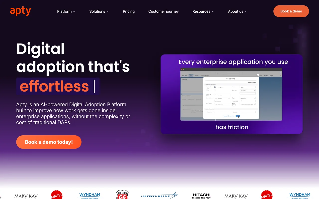 Apty's homepage, October 2026