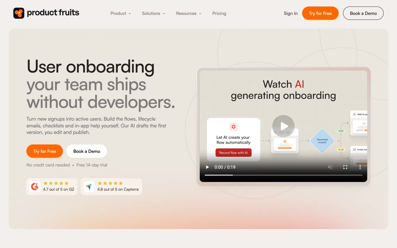 Product Fruits's homepage, October 2026