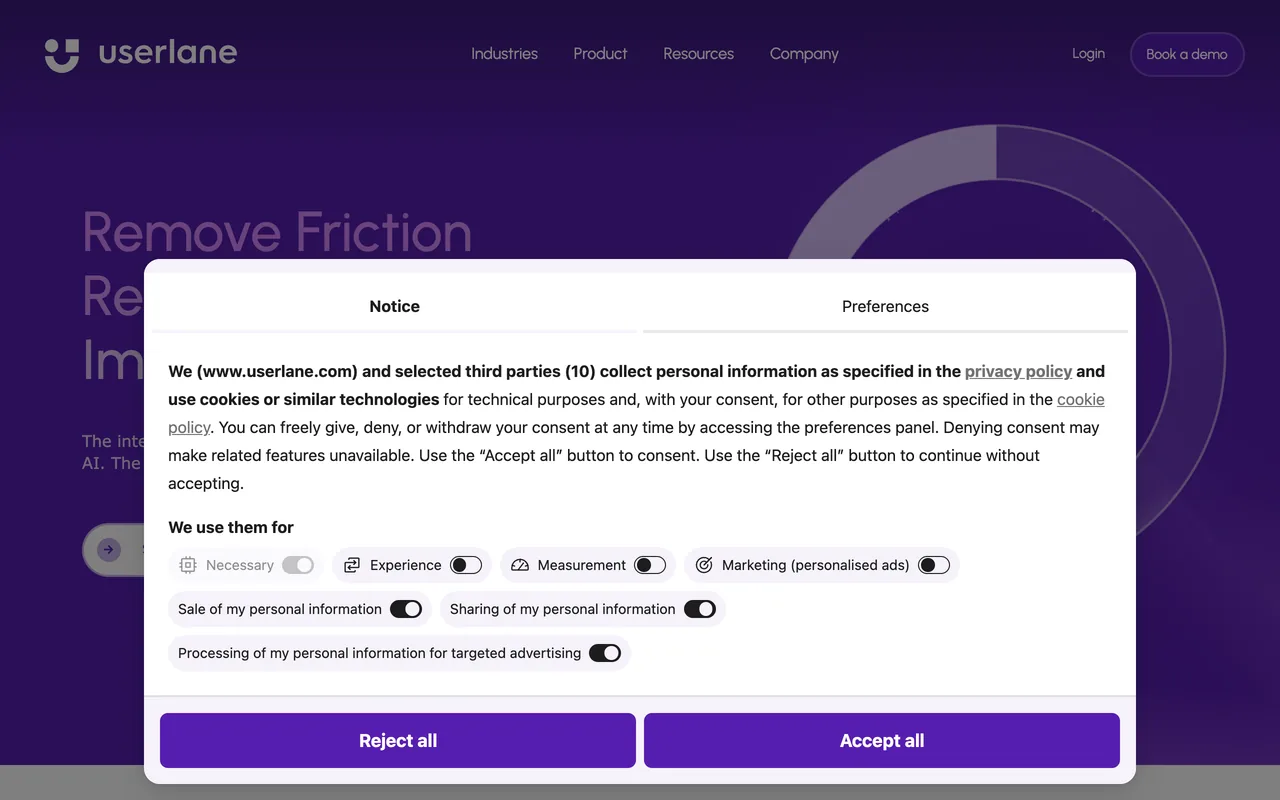Userlane's homepage, October 2026
